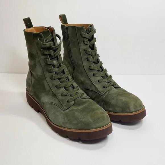 Vionic Lani Green Suede Lace Up Combat Style Boots - Picture 2 of 7